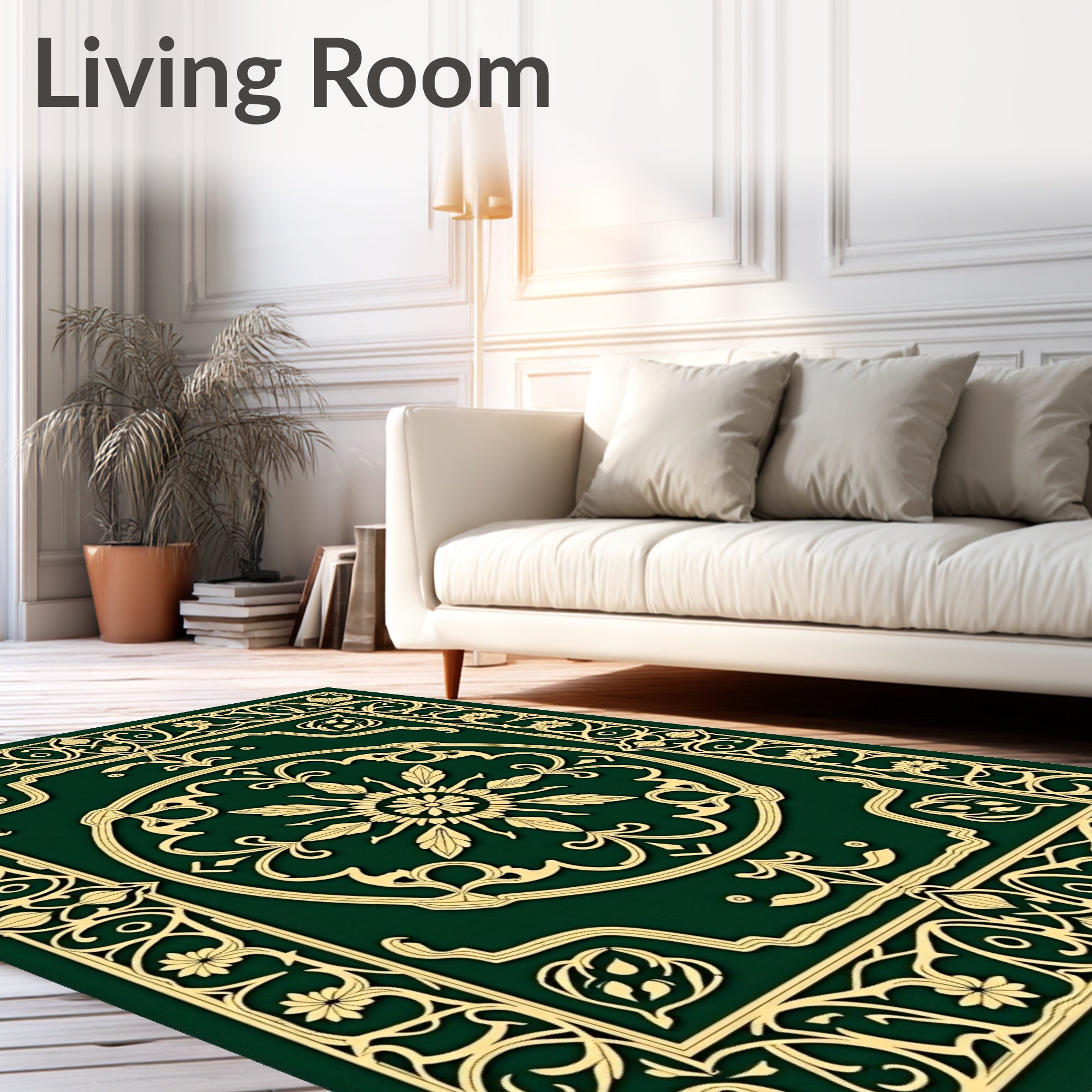 Interlocking Latticework Medallion Design with Botanical Motifs (Green) - ODIKA