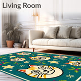 Glowing Tabby Cat Portrait Design Floor with Sparkling Holiday Motifs(Turquoise)