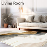 Elegant Abstract Washable Rug with Neutral Earth Tones & Modern Accent(Beige)