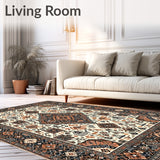 Intricate Boho Area With Deep Brown And Copper Geometric Design(Beige)