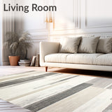 Beige and Slate Abstract Linear Runner With Subtle Distressed Stripes(Beige)