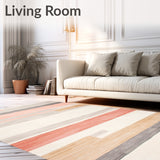 Hallway Runner Non Slip Beige Print Stripe(Beige)