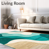 Teal Beige Abstract Coastal Ocean Beach Theme Indoor Area(Teal)