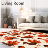 Harvest Feast Birds Motif with Maple Leaves and Acorns(Beige)