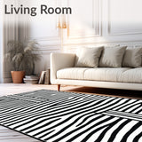 Contemporary Zebra Skin Inspired Non Slip Rug with Dynamic Linear Texture(Black)