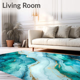 Luxury Watercolor Marble Area Runner with Oceanic Blue Stone(Blue)