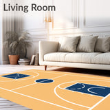 Basketball Court Wood Floor Blue Key White Lines(Beige)
