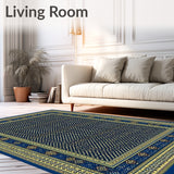 Artisan Geometric Area with Deep Blue and Gold Motifs(Blue)