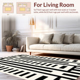 Elegant Monochrome Striped Area with Retro Vibes and Geometric Design(Beige)