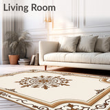 Elegant Distressed Floral Medallion with Ornate Scrollwork(Beige)