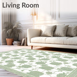 Contemporary Dahlia Blossom Area Rug Set in Soft Sage Green Palette(White)