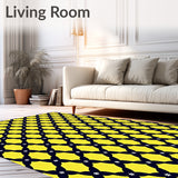 Contemporary Shag with Abstract Cross and Interlocking Design(Yellow)