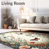 Modern Butterfly Medley Area with Whimsical Floral and Insect Motifs(Ivory)