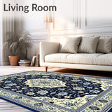 Ornate Medallion Coastal Area Navy Beige Patterned(Blue)