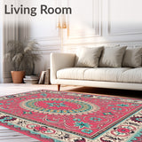 Boho Mosaic Medley of Stylized Wildflower Motifs and Interlocking Scrolls(Pink)