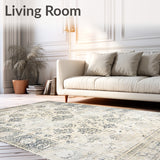 Classic Distressed Featuring Beige Base and Grey Toned Intricate Latticework(Beige)