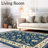 Charming Floral Area with Deep Blue and Beige Motifs(Blue)