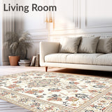 Intricate Geometric Floral Area with Smoke and Beige Motifs(Beige)