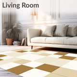 Cream & Tan Checkered Area Modern Block Print Floor(Beige)