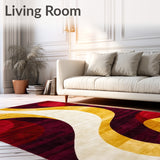 Burgundy Swirl Kitchen Rug Abstract Art Foam Floor Carpet(Yellow)