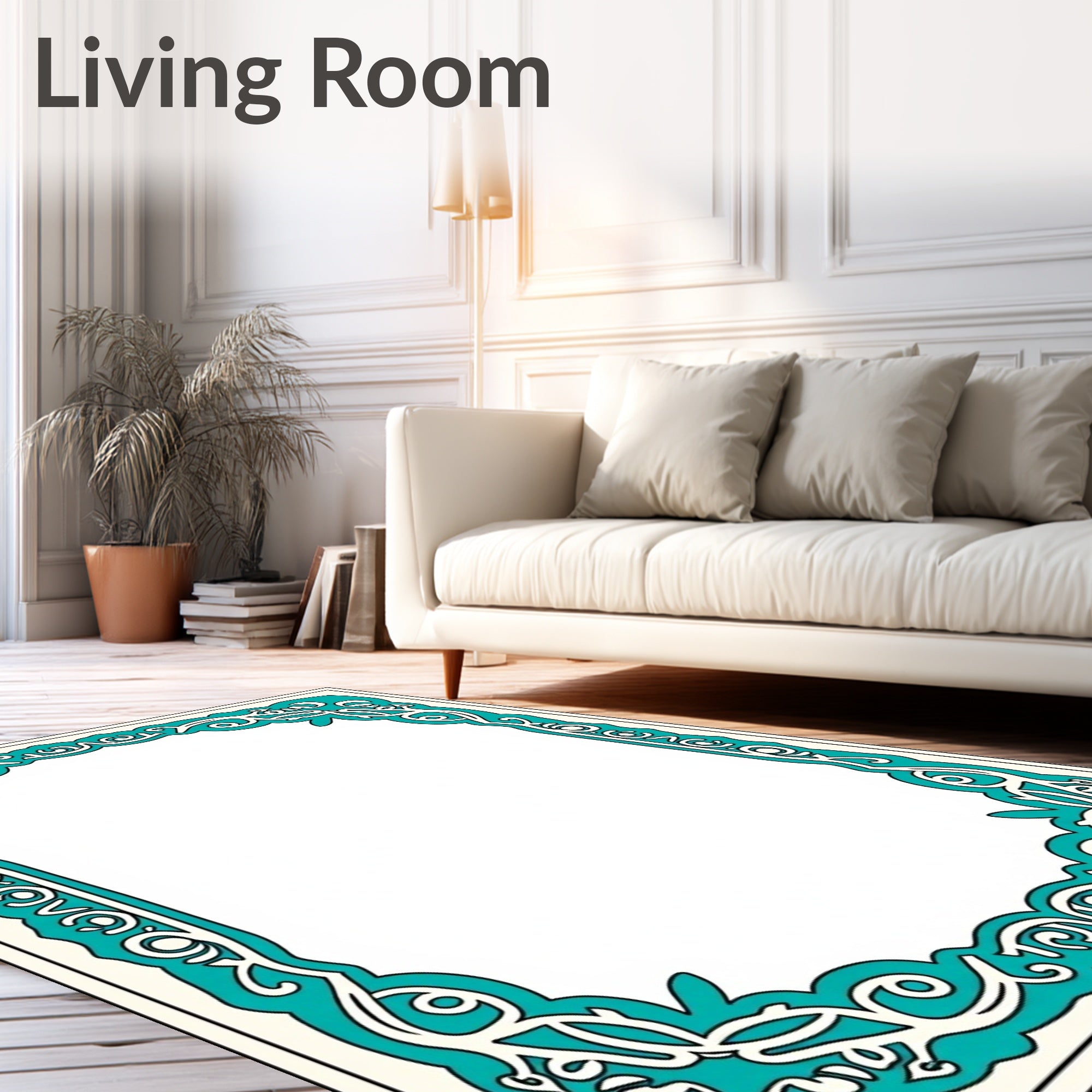 Elegant Bordered Medallion Transitional Contemporary Decorative (Blue) - ODIKA