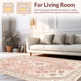 Ultra Soft Area Rug, Non Slip, Stain Resistant, Washable Area Rugs for Living Room, Bedroom, Vintage Floral Medallion(Pink)