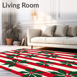 Cane Stripe Holiday with Holly Leaf Accents(Red)