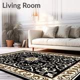 Ornate Baroque Inspired Floral Swirls and Leafy Flourishes(Black)