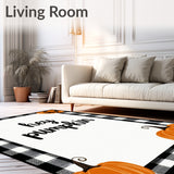 Hey Pumpkin Area Rug Thanksgiving Plaid Entrance Decor(Black)