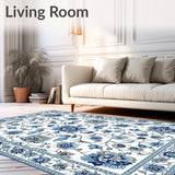 Modern Blue and Grey Floral Area Rug(White)