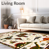 Beige with Fun Dinosaur Motifs and Colorful Global Map(Beige)