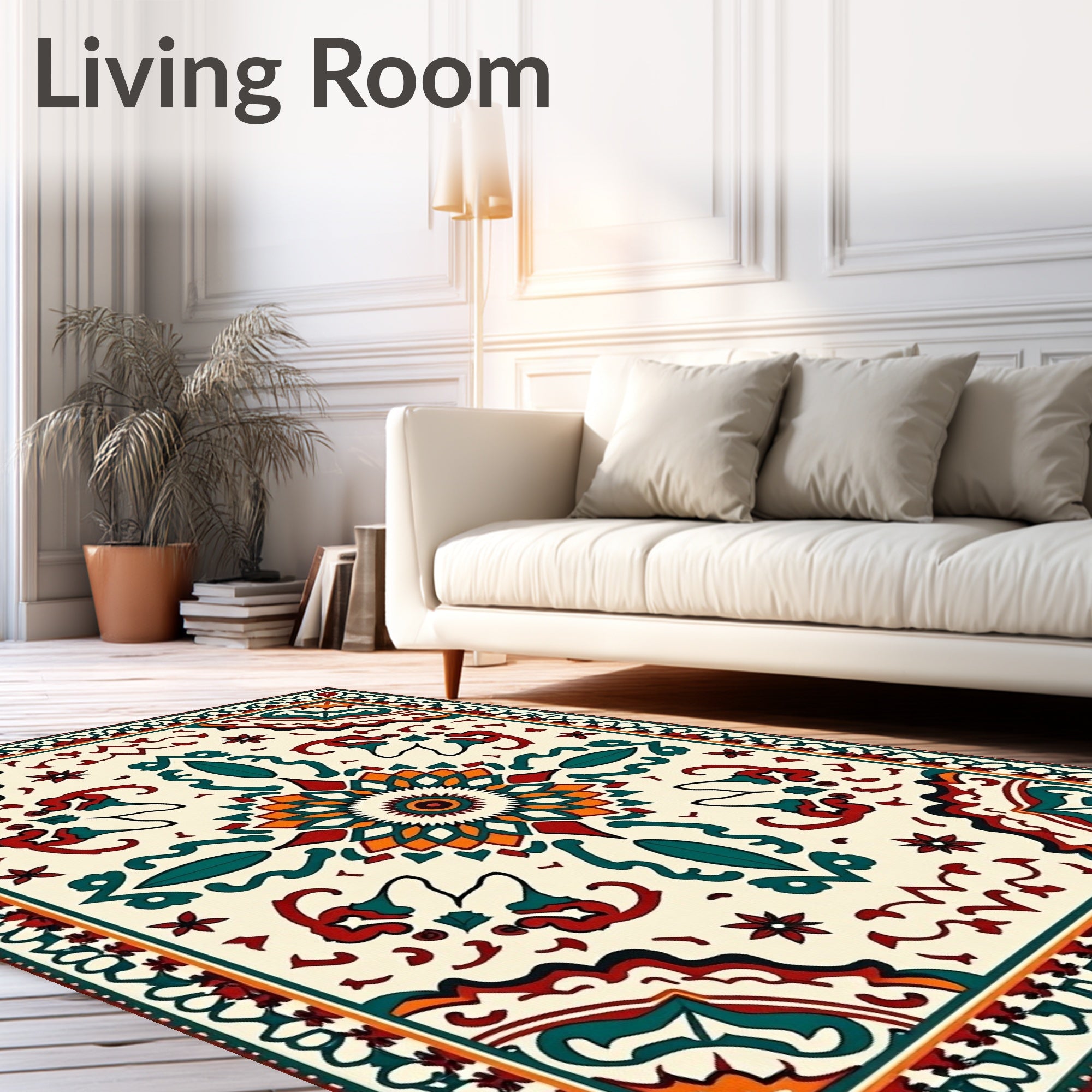 Boho Style Design Fade Proof Big Floor Covering (Beige) - ODIKA