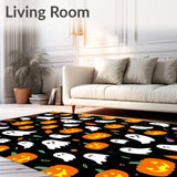Spooky Ghost & Pumpkin Patch Area Rug Non Slip Carpet for Entryway Decor(Black)