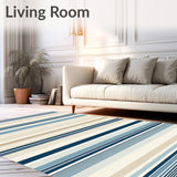 Beachy Stripe Coastal Area in Beige and Blue Hues(Beige)