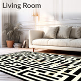 Reversible Patio Area Geometric Maze Black And Beige(Beige)