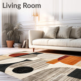 Circles Geometric Abstract Rustic Warm Colors Area Beige Black(Beige)
