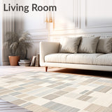 Urban Grid Beige Area Contemporary Geometric Floor Art(Beige)
