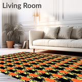 Retro Houndstooth Plaid with Subtle Harvest Iconography(Black)