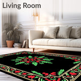 Festive Holly Leaf Damask with Traditional Seasonal Vine Borders(Black)