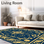 Art Nouveau Garden Motif with Stylized Blossoms and Whimsical Scrolls (Blue) - ODIKA