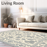 Elegant Damask with Smoke and Beige Tones Ornate Floral Motifs(Beige)