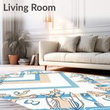 Elegant Boho Chevron With Subtle Abstract Floral Accents (Blue) - ODIKA