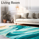 Funky Wave Coastal Area Rug with Aqua and Beige Tones(Blue)