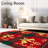 Vintage Plaid with Whimsical Holiday Bell and Ribbon Motifs(Red)