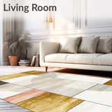 Contemporary Area In Beige With Geometric Shapes And Gold Accents(Beige)