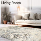 Beige and Grey with Classic Worn Oriental Motifs Subtle Distressing(Beige)