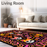 Festive Skeleton Feline Floral Semicircular Welcome(Black)