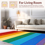 Ultra Soft Area Rug, Non Slip, Stain Resistant, Washable Area Rugs for Living Room, Bedroom, Rainbow Stripe Plush(Red)