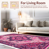 Ultra Soft Area Rug, Non Slip, Stain Resistant, Washable Area Rugs for Living Room, Bedroom, Boho Medallion Distressed(Pink)