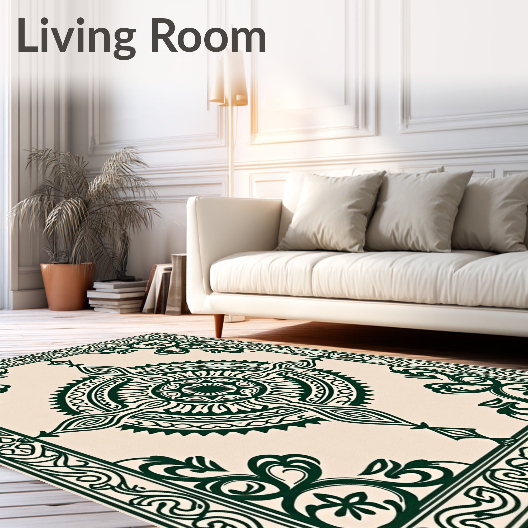Medallion Motif Boho Elegance with Flourishing Vinework and Lattice Details (Beige) - ODIKA